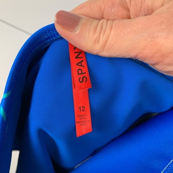 NWT Spanx Size 12 Flirty Skirted Swim Bottom Electric Blue Geo Bikini Suit - Picture 7 of 9